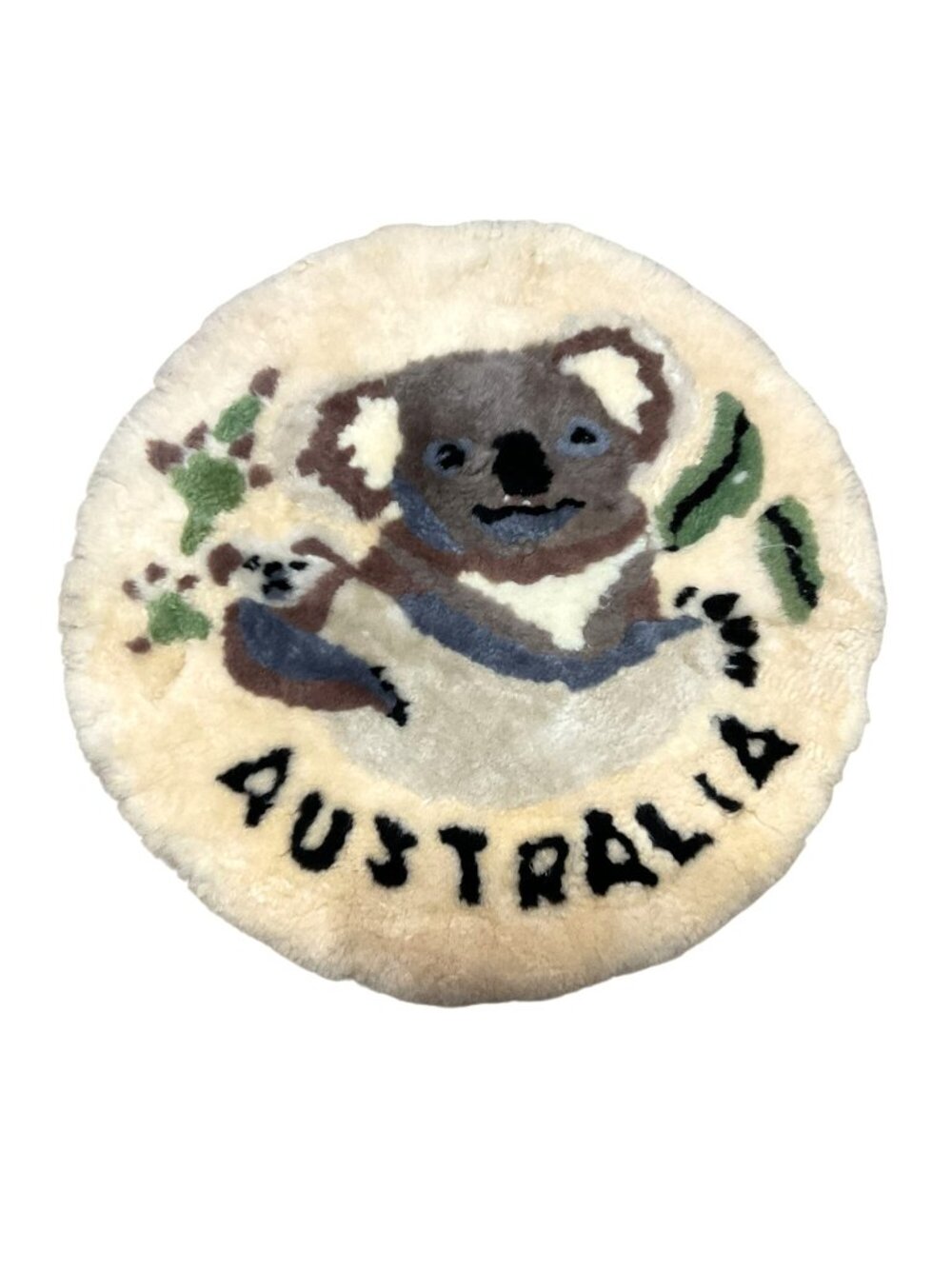 Vintage Koala Design Sheepskin Wool Australia Round Rug Handmade 20" Diameter